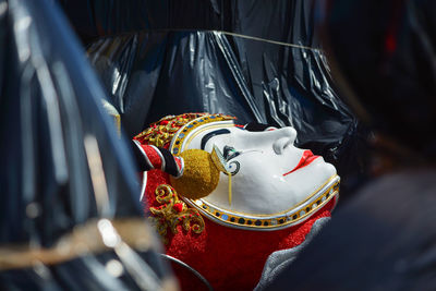 Close-up of mask lying on grownd