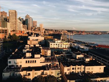 High angle view of city against sky