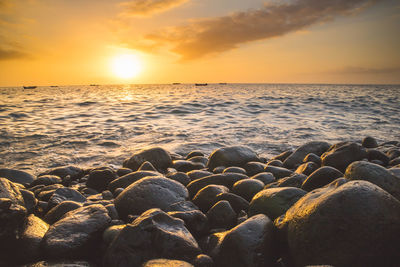 Scenic view of sea during sunset