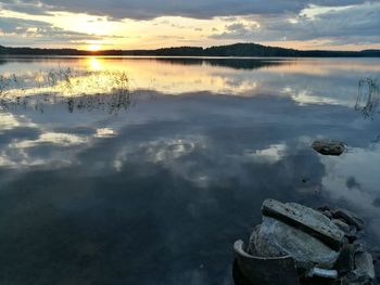 Scenic view of lake against sky during sunset