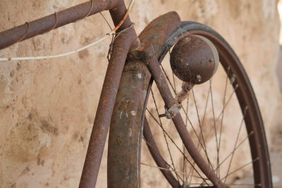 Close-up of rusty bicycle wheel