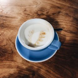 High angle view of coffee on table