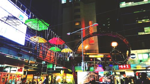 Illuminated buildings at night
