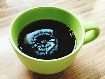 High angle view of coffee on table