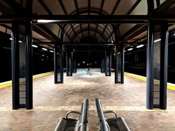 Empty railroad station platform in building