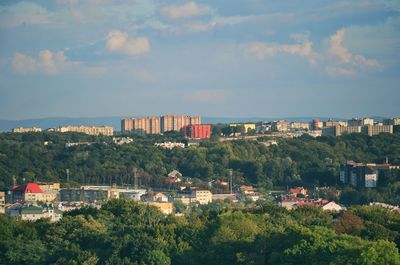 High angle view of townscape against sky