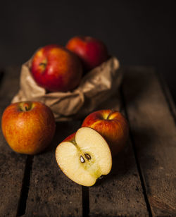 High angle view of apples on table