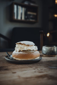 Traditional semla bun on plate