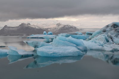 Frozen lake against sky during winter