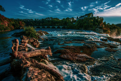 Panoramic view of the rhine falls with laufen castle