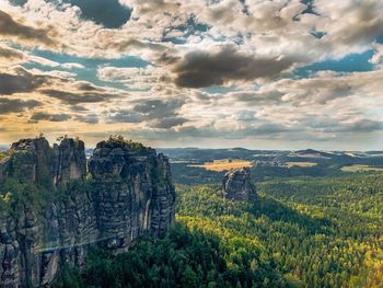 Scenic view of landscape against cloudy sky