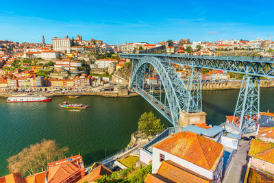 High angle view of bridge over river in city