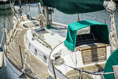 High angle view of sailboats in sea