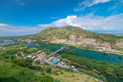 High angle view of townscape against sky