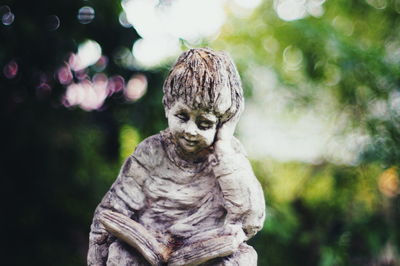 Close-up of statue against trees