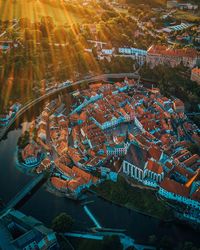 High angle view of buildings in city