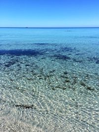 Scenic view of sea against clear blue sky