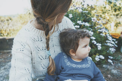 Close-up of mother with daughter