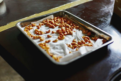 High angle view of food on table