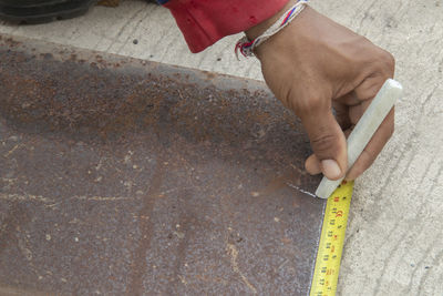 High angle view of man working