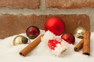 Close-up of christmas tree in snow