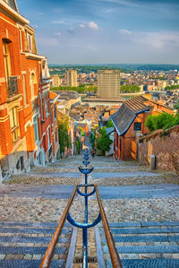 High angle shot of townscape against sky