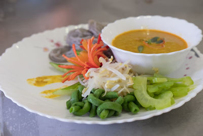 High angle view of meal served in plate