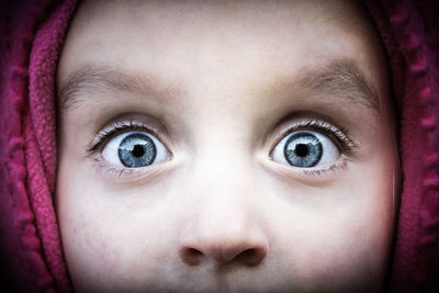 Close-up portrait of girl with raised eyebrows