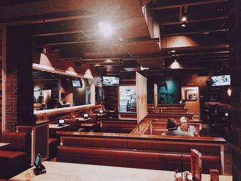 Interior of illuminated restaurant