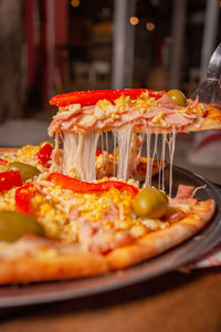 Close-up of pizza on table