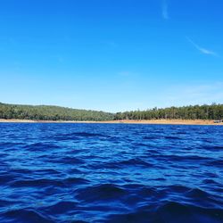 Scenic view of sea against blue sky