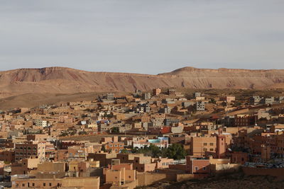 High angle view of buildings in village, morocco desert