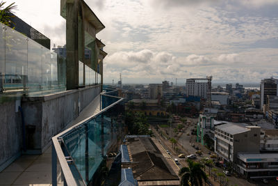 High angle view of buildings in city