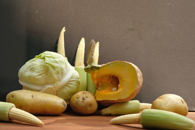 High angle view of fruits on cutting board