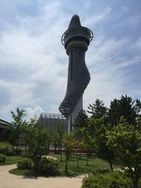 Low angle view of building against cloudy sky