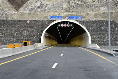 Road sign in tunnel