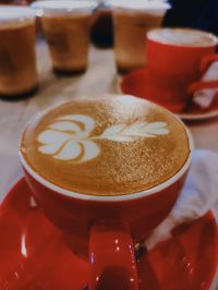 Close-up of cappuccino on table