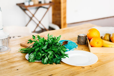 High angle view of vegetables on table