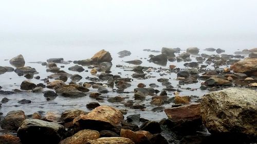 Rocks in sea against sky