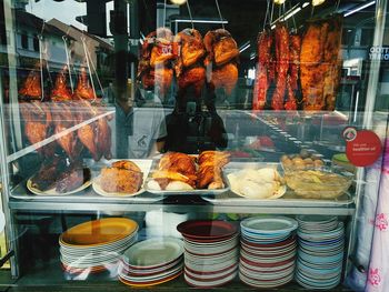 High angle view of food on display at store