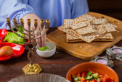 High angle view of food on table