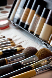 Close-up of beauty products on table