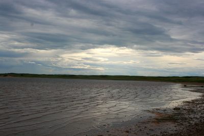 Scenic view of sea against cloudy sky