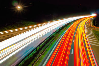 Light trails on road at night