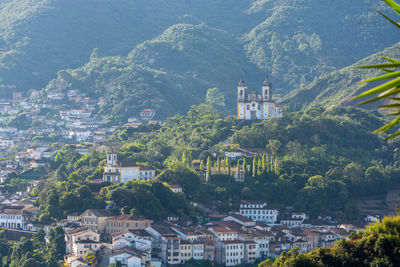 High angle view of buildings in town