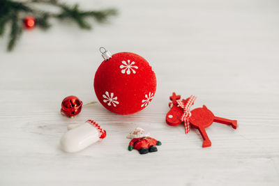 Close-up of christmas decorations on table
