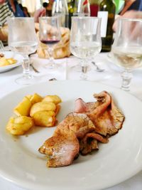 Close-up of food served in plate on table