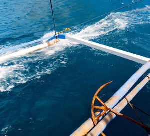 High angle view of sailboat sailing in sea