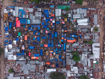 High angle view of city buildings