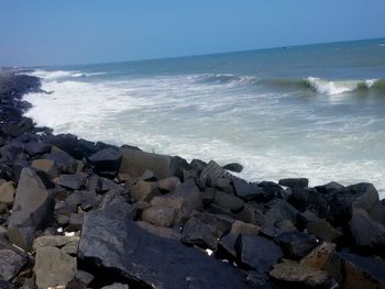 Scenic view of sea against clear sky